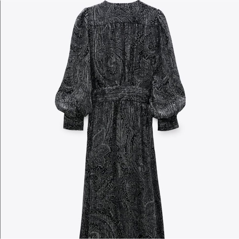Zara Black and Gray Paisley Wrap Maxi Dress Size small - Picture 4 of 6